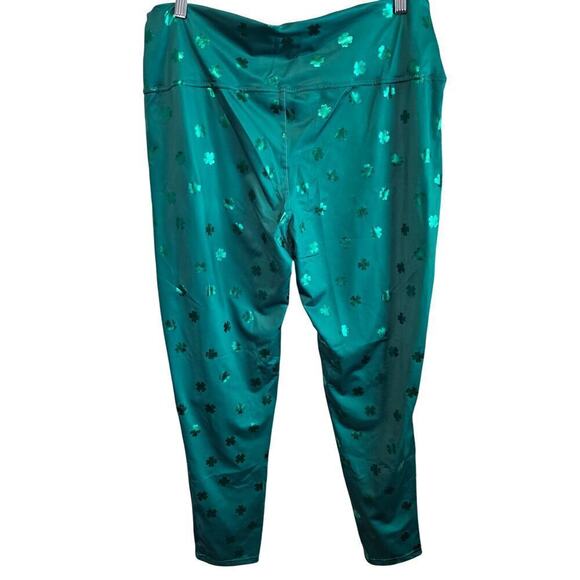 Tipsy Elves St. Patricks Day Leggings Women XXL Green High Waisted 4 Leaf Clover - Picture 2 of 10